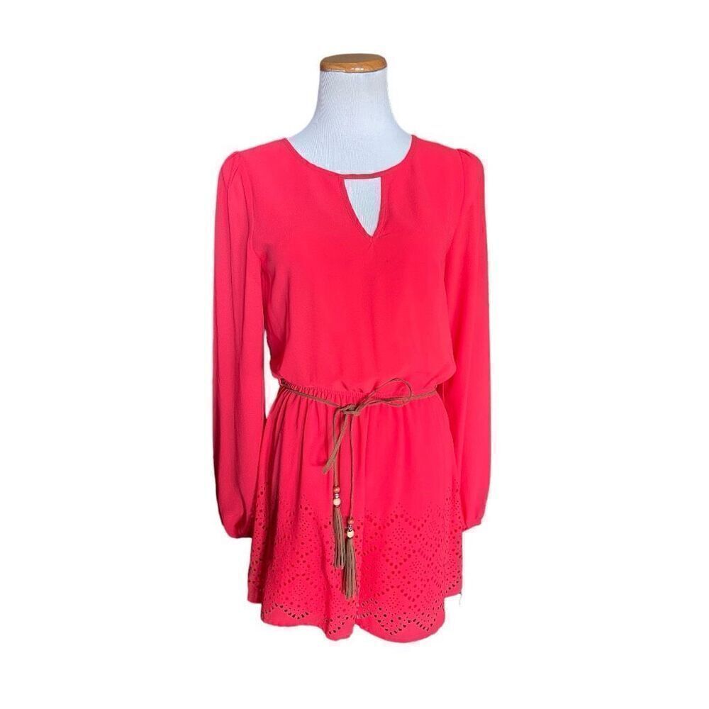 Womens She +Sky Boutique Boho Silk Laser Cut Eyelet Hem Festival Romper - Sz M